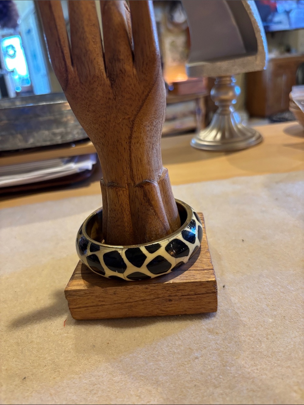 Black and Cream Giraffe Print Resin Bangle